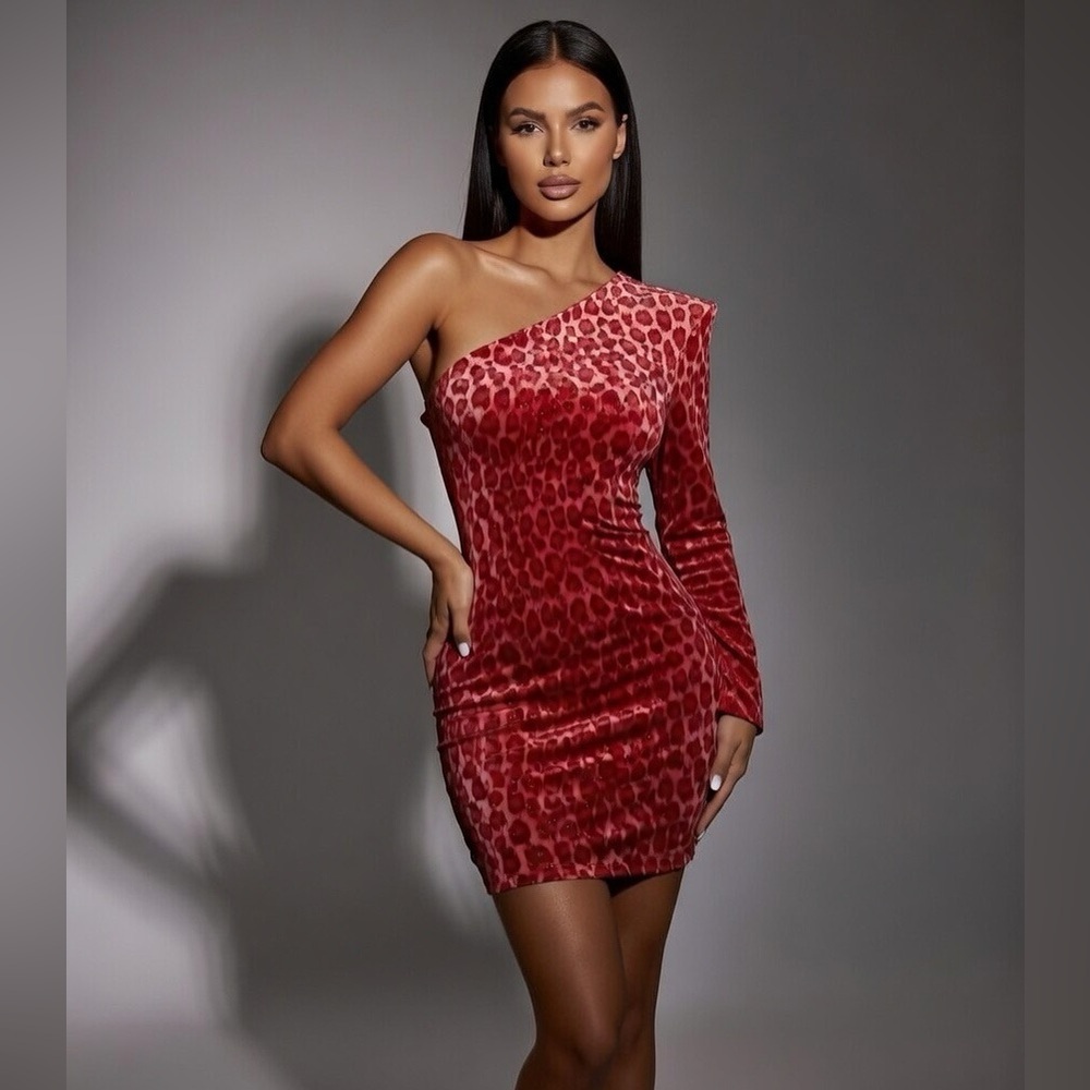 Vintage Y2K deadstock One-Shoulder Dress velvet cheeta mini dress